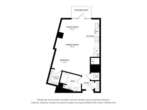 Floor plan for studio, 1 bath, 703 sqft